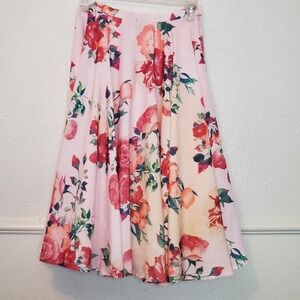ModCloth Pink Floral A-Line Midi Skirt with Pockets XS